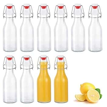 Set da 10 Bottiglie Costolata in Vetro con Tappo Ermetico, 250ml Bottiglie riutilizzabili a Chiusura ermetica, contenitori in vetro per Bevande Fatte in Casa, Birra, Liquori, Succhi, Olio