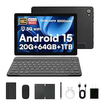 Tablet, Android 15 Tablet 10 Pollici Con Tastiera, 20GB+64GB+1TB, Octa-Core, Face ID, Tablet PC Con WIFI 5G, Bluetooth 5.4, Widevine L1, 5MP+8MP, 1280 * 800 HD, 5000mAh
