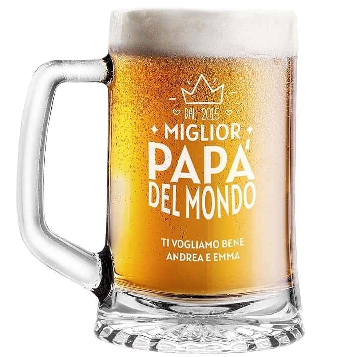 STAMPATEK Boccale per la Birra Personalizzato Regalo Festa del papà Idee Regalo, 520 ml H 15,3 cm Ø 9,3 cm - Personalizzabile regalo compleanno Natale per gli amanti della birra - Miglior Papà