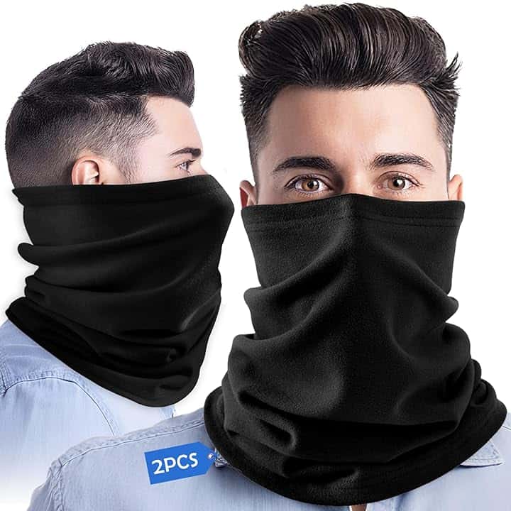 2-Pack Neck Gaiter Face Cover Scarf Sciarpe Collo - Nero - Cotone Traspirante, Antivento & UV 50+ - Passamontagna per Ciclismo, Escursionismo, Festival (Taglia Unica, Tutte le Stagioni)