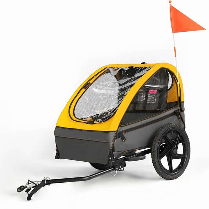 Rimorchio per bicicletta pieghevole 2 in 1 con sospensione per bambini 1-2 bambini, passeggino con grande spazio di archiviazione, funzione jogger, catarifrangenti