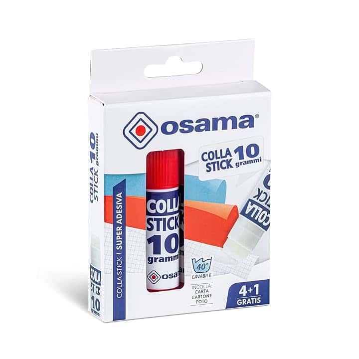OSAMA - Colla Stick Extra Forte, 4 Pezzi + 1 Gratis, 10 gr - Set Colle Stick Ideale per Cancelleria Scuola, Ufficio e Università - Scorrevole, Resistente e Adatta ai Bambini, Formula Classica