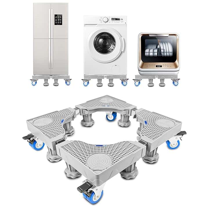 Fousenuk Base per Lavatrice Regolabile 41-64 cm, Carrello Con 8 Piedi e 4 Ruote, Capacità 300 kg, per Frigorifero Asciugatrice e Congelatore
