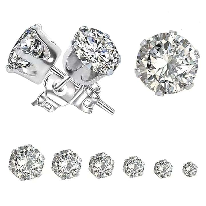 Yohong Orecchini Uomo Diamante, Orecchini in Acciaio Inossidabile, Orecchini Anallergici Donna, Orecchini Punti Luce, Brillantini Diamante Orecchino 3~8 mm (6 Paia)