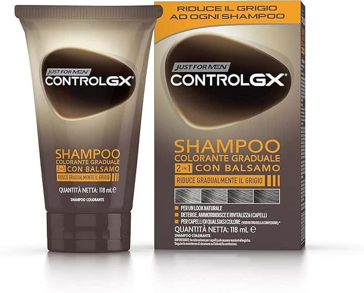 Just For Men Control GX, Shampoo Colorante Uomo, Colore E Tinta Per Capelli, 2-In-1 Con Balsamo, Riduce Gradualmente Il Grigio, Per Un Look Naturale, 118 ml