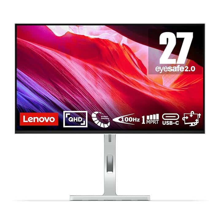 Lenovo L27h-4A Monitor 27" QHD (2560 x 1440), IPS, 1ms MPRT, 100Hz, Regolabile, Porte HDMI 2.1 + DisplayPort 1.4 + USB-C, Cavo USB tipo C incluso - Cloud Grey