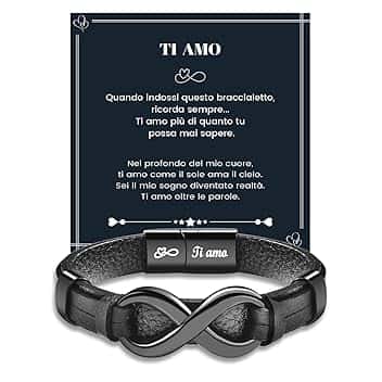 MANVEN Ti Amo Regali San Valentino Bracciale per lui, Uomo Bracciali pelle con incisione, Regalo di compleanno per lui, marito, fidanzato