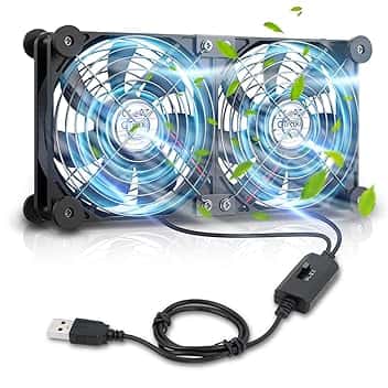 OTraki Ventola USB 14CM×14CM×2.5CM 3 Velocità Regolabili, Ventola Doppia con 8 Piedini Ammortizzanti per PC, Laptop, Proiettori, Router e Altri Dispositivi PS5, PS4, TV Box