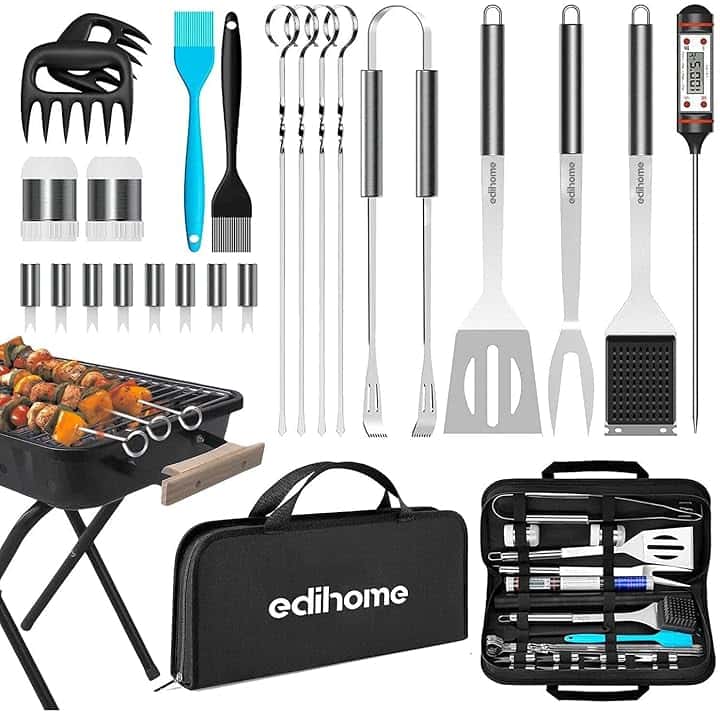 Edihome, Set Barbecue, Accesori Barbecue, 25 Pezzi, Kit Professionale, BBQ, Acciaio Inossidabile, Regalo Uomo, con Custodia Premium Grill