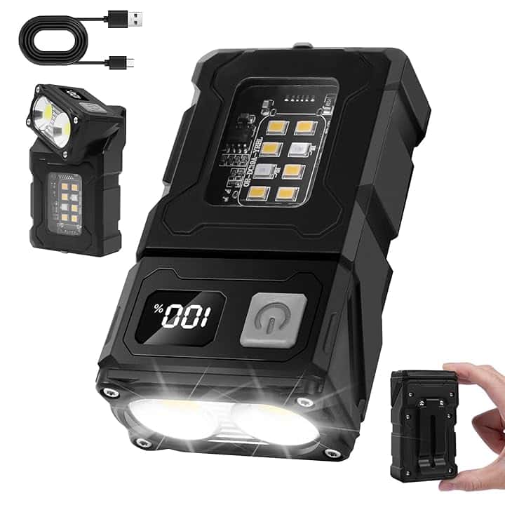 flintronic Mini Lampada da Lavoro, 1 Pezzi COB Lampade Ruotabile di ispezione,Ricaricabile Ttramite USB C, Lampada portatile per Auto/Campeggio/Home e di Emergenza Uso