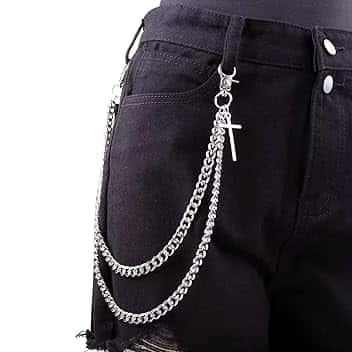 FloralGrace Catena per Pantaloni 1 Pezzo per Uomo e Donna Hip Hop Punk Catena Jeans Croce Catene per Pantaloni Corti Accessori Gothic Punk Hip Hop Catena per Portafoglio Argento