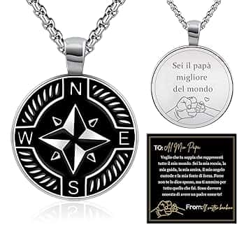 FANCIBAND Regalo San Valentino per Lui, Argento Collana Uomo Acciaio con Ancora Bussola, Regalo Uomo San Valentino Compleanno Anniversario per Lui Marito Fidanzato