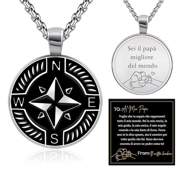 FANCIBAND Regalo San Valentino per Lui, Argento Collana Uomo Acciaio con Ancora Bussola, Regalo Uomo San Valentino Compleanno Anniversario per Lui Marito Fidanzato