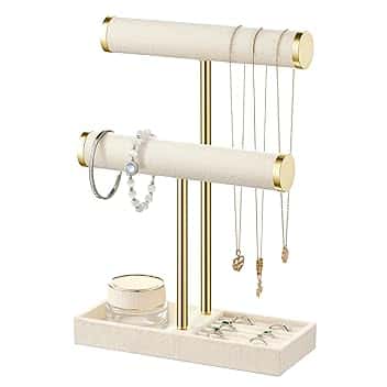 Josmimic Josmimic Organizer per Gioielli a 2 Livelli, Beige per Rimovibile, Supporto per Braccialetti, Collane, Orologi, Anelli
