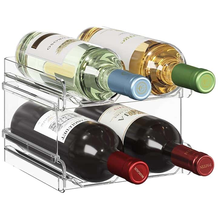 Lifewit Portabottiglie Impilabile in Plastica per Frigorifero, Armadio, Bancone, Portabottiglie da Vino, Organizer per Bottiglie d’Acqua Può Contenere 4 Bottiglie, Trasparente Recycled Claim Standard 100