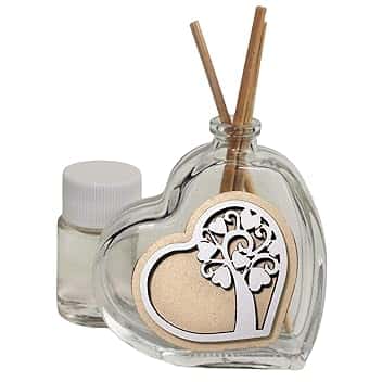 DLM Bomboniere DLM-A321 Bomboniere Profumatore linea cuore scatola Albero della Vita Cresima Comunione Battesimo 18 Compleanno Matrimonio diffusore cm 8x6,5 da 50 ml realizzato in vetro e legno