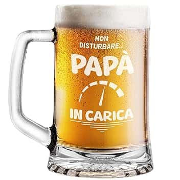 STAMPATEK Boccale per la Birra Regalo Festa del papà Idee Regalo, 520 ml H 15,3 cm Ø 9,3 cm - Pinta Bicchiere Birra Idea regalo compleanno Natale per gli amanti della birra - Papà in carica