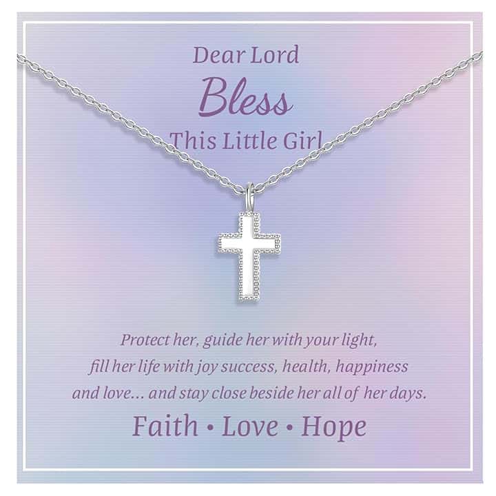 FLHEART Collana con croce in argento Sterling per bambini, delicata collana con ciondolo a forma di croce, regalo per battesimo per figlioccio, Pasqua, prima comunione, cresima, battesimo, regalo per