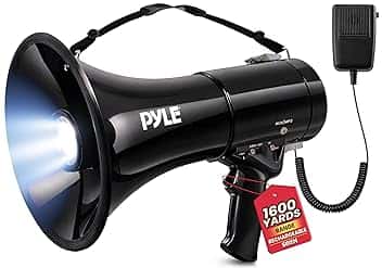 Pyle Megafono 50 Watt con Microfono, Megafono Portatile con Sirena Allarme e Volume Regolabile, Interno/Esterno, Sport, Calcio, Basket, Baseball, Fans e Allenatori e Emergenze