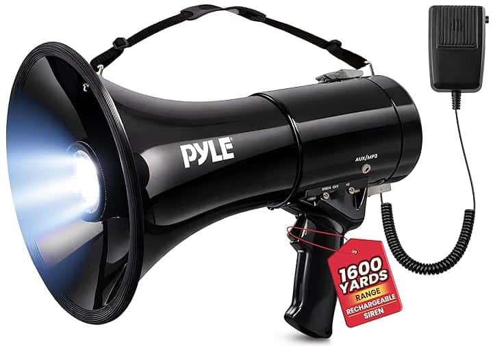 Pyle Megafono 50 Watt con Microfono, Megafono Portatile con Sirena Allarme e Volume Regolabile, Interno/Esterno, Sport, Calcio, Basket, Baseball, Fans e Allenatori e Emergenze