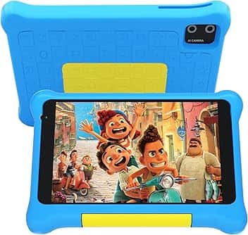 HotLight Tablet Bambini 7 Pollici Kids Tablet con Controllo Parentale, Android 13 Tablet, Quad-core Processore Doppia Fotocamera, Wifi Bluetooth, Tablet per Bambini con Custodia(Blue)