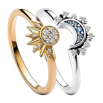 xlwen Anelli Sole e Luna Set Anelli Donna Argento Anell Cuore,Promessa Anello,Anello da donna da Regalare al tuo Ragazzo, Fidanzata, Moglie o Parenti