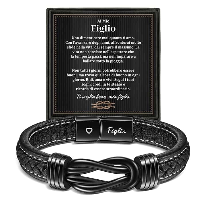 YELUWA Bracciale in Pelle Intrecciata per Figlio - Regalo Ispirazionale Da Mamma e Papà - Regali Compleanno per Ragazzi
