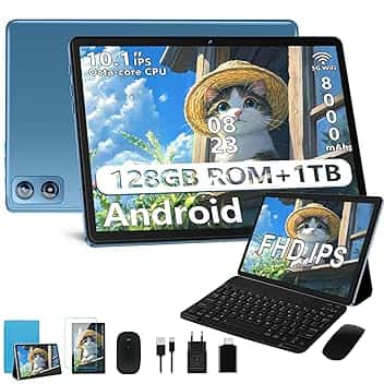 Tablet 10 Pollici Android, 8-core 2.0GHz, 22GB RAM+128GB ROM/TF 1TB, UFS 2.1 Flash, 8000mAh, 8+5MP, Bluetooth 5.0, WiFi 5G, Corpo in Metallo, Widevine L1, Tablet con Tastiera e Mouse, Azzurro