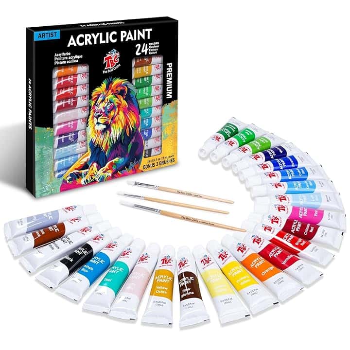 TBC Colori Acrilici Set, 24 Colori Set Colore Acrilico(12 ml/tubo), Colori Acrilici Per Dipingere Su Tela, Pittura Rocciosa, Per Bambini e Adulti