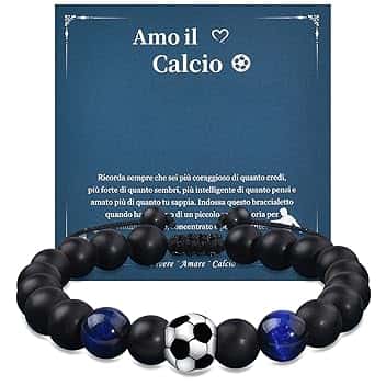 VGWON Regali Braccialetto di Calcio per Ragazzi, Regali di Compleanno e Natale per Ragazzo, Regali per Figli, Nipoti e Fratelli, Braccialetto di Calcio in Pietra Naturale 3D
