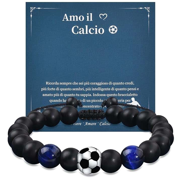 VGWON Regali Braccialetto di Calcio per Ragazzi, Regali di Compleanno e Natale per Ragazzo, Regali per Figli, Nipoti e Fratelli, Braccialetto di Calcio in Pietra Naturale 3D