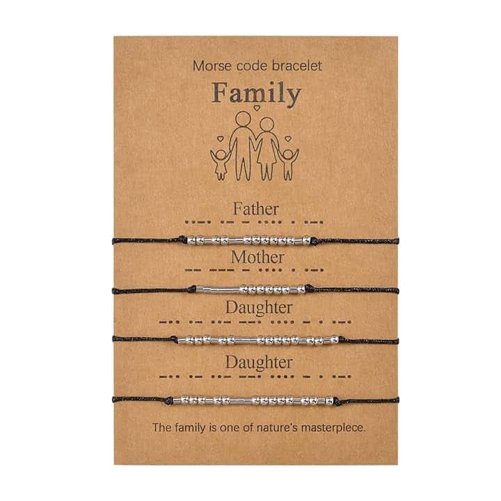 VU100 2/3/4 Codice Morse Bracciale Set Regalo Festa del Papà Regalo Gioielli Fatti A Mano Formato Regolabile Fatto A Mano per Papà Mamma Figlio Figlia Famiglia