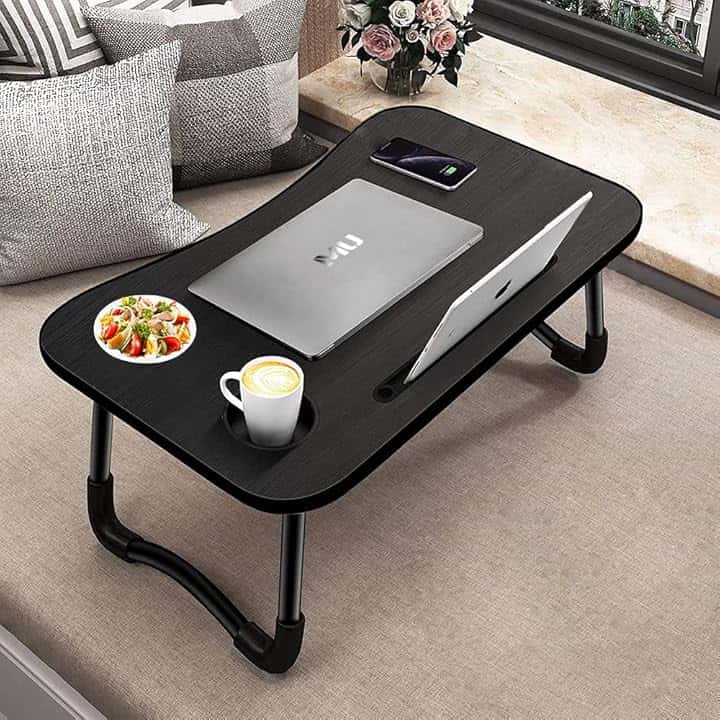 Tavolino da Letto Nero Colazione Pieghevole Tavolo Letto Regolabile e Portatile per Laptop PC Supporto Notebook Computer Tablet 60x40x28cm (Nero)