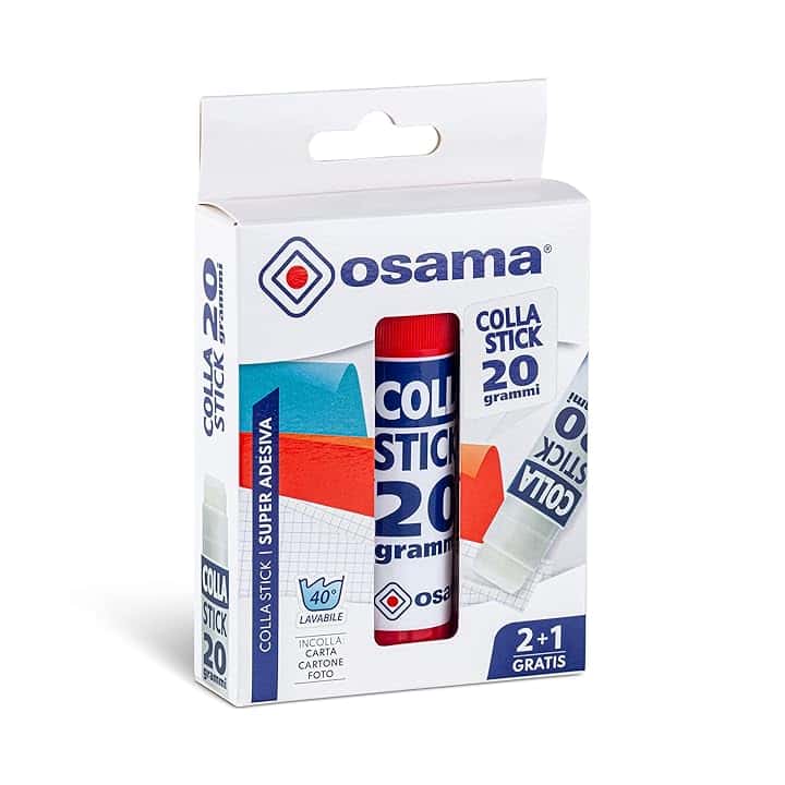 OSAMA - Colla Stick Extra Forte, 2 Pezzi + 1 Gratis, 20 gr - Set Colle Stick Ideale per Cancelleria Scuola, Ufficio e Università - Scorrevole su Carta, Cartoncino e Foto senza Grumi, Adatta ai Bambini