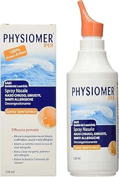 Physiomer Iper Siero di Mare Spray Nasale Ipertonico Decongestionante Adatto per Adulti e Bambini che Libera la Congestione del Naso - 135 ml