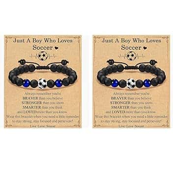 WIRZUL Bracciale da Calcio Regali per Ragazzi Adolescenti Regalo di Compleanno per Ragazzi braccialetto da calcio perline di calcio braccialetto per amici e ragazzi