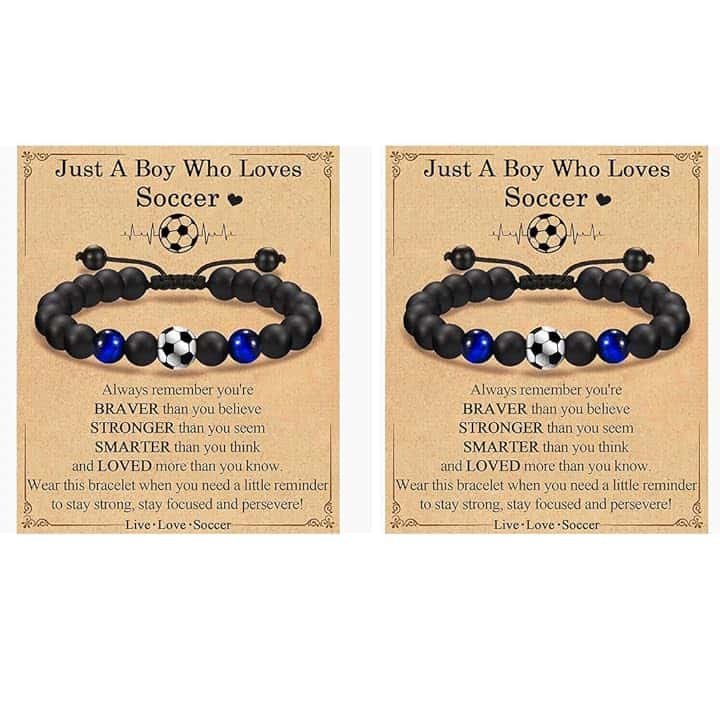 WIRZUL Bracciale da Calcio Regali per Ragazzi Adolescenti Regalo di Compleanno per Ragazzi braccialetto da calcio perline di calcio braccialetto per amici e ragazzi