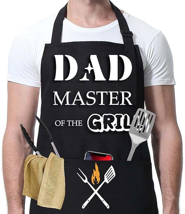 Grembiule da cucina da uomo, da barbecue, nero, impermeabile, con 2 tasche, grembiule per feste, regali per uomini papà marito fidanzato nonno