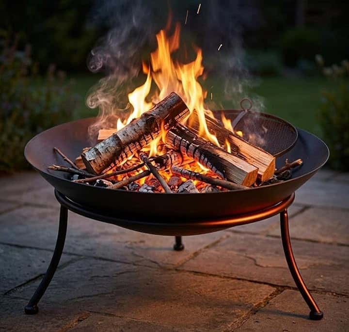 Braciere da Esterno Giardino Terrazzo Cestino in Ferro per Legna Ciotola per Fuoco Braciere Rotondo Mod. Melbourne (LARGE)