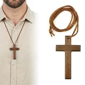 BAUCH Collana croce legno regolabile 70cm noce regalo per famiglia, rosario collana uomo, collana con croce uomo, collana croce
