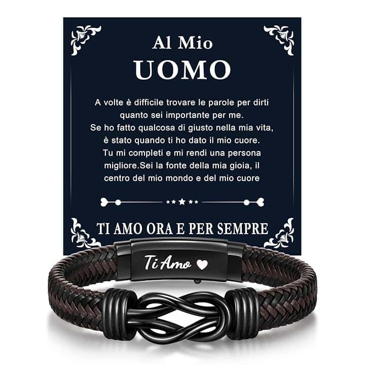 Gamtic Bracciale Uomo di Cuoio Ti Amo - Regalo per Lui Marito Papà Figlio Uomo Adjustable in Pelle Bracciale Intrecciata Fatta a Mano Idea Regali per Compleanno Natale Matrimonio e Anniversario