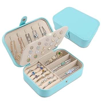 HO-SFSM HO-SFSM Portagioie da viaggio, piccolo portagioie, contenitore per gioielli piccolo, con scomparti, portatile, per anelli, orecchini, collane, azzurro