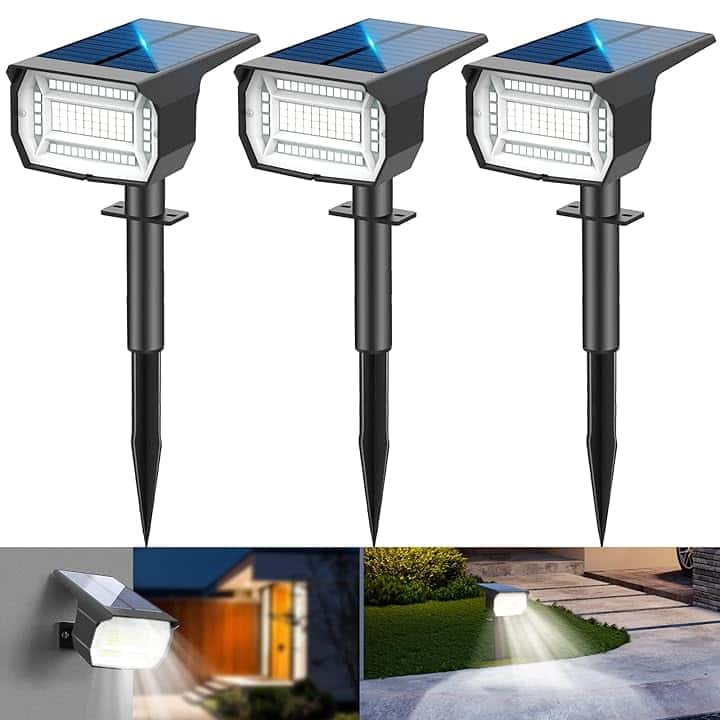LOTMOS 3Pcs Faretti Solari da Esterno, 72 LED Lampade da Giardino 3 Modalità IP67 Impermeabile Luce per Cortile, Patio, Vialetto, Alberi