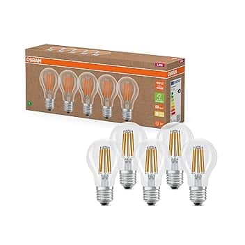 OSRAM Lampade LED ad alta efficienza con classe di efficienza energetica A, Confezione vantaggiosa con 5 lampadine, sostituzione 100W, bianco caldo (2700K), E27,vetro a filamento Etichetta Energetica