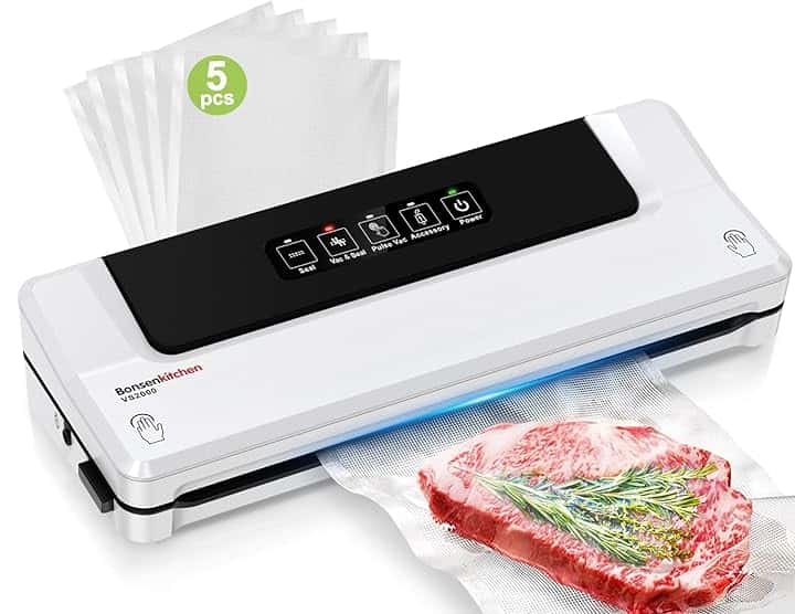 Bonsenkitchen Macchina Sottovuoto per Alimenti 4 in 1 - Macchina Sottovuoto per La Cottura Sottovuoto e La Conservazione di Alimenti Freschi, Con Modalità Vuoto Esterno ISCC PLUS