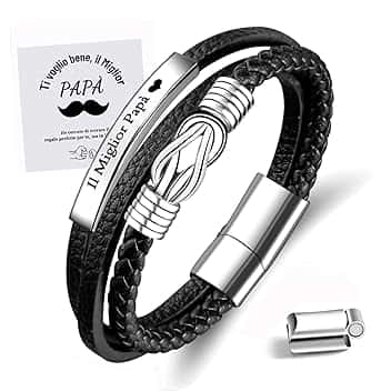 MANVEN Bracciale Uomo Da Papà Figlio Bracciale In Pelle Con Chiusura Magnetica Regalo per Figlio Papà Uomini Regali Per La Festa Del Papà Regalo Figlio Compleanno
