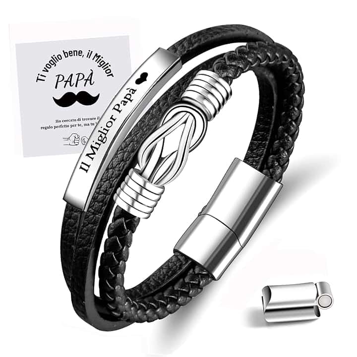 MANVEN Bracciale Uomo Da Papà Figlio Bracciale In Pelle Con Chiusura Magnetica Regalo per Figlio Papà Uomini Regali Per La Festa Del Papà Regalo Figlio Compleanno