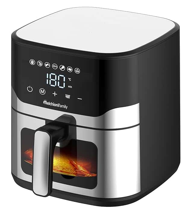 Melchioni Family | MATILDE Friggitrice ad Aria 8L 2200W di Potenza, Cestello Removibile con Maniglia, Griglia Separagrassi, Timer 60 Min, Cottura Light con -80% di Grassi