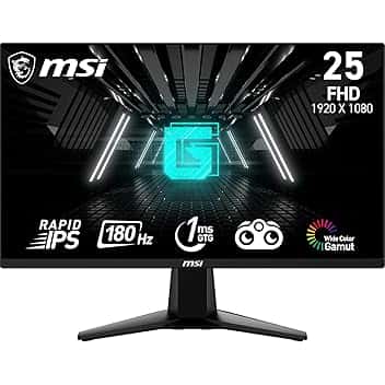 MSI G255F Monitor Gaming 24,5", 180 Hz, 1ms, Rapid IPS, FHD (1920x1080), Adaptive SYNC, Night Vision, Anti-flickr, Less Blue Light - Display Port 1.2a / HDMI 2.0b