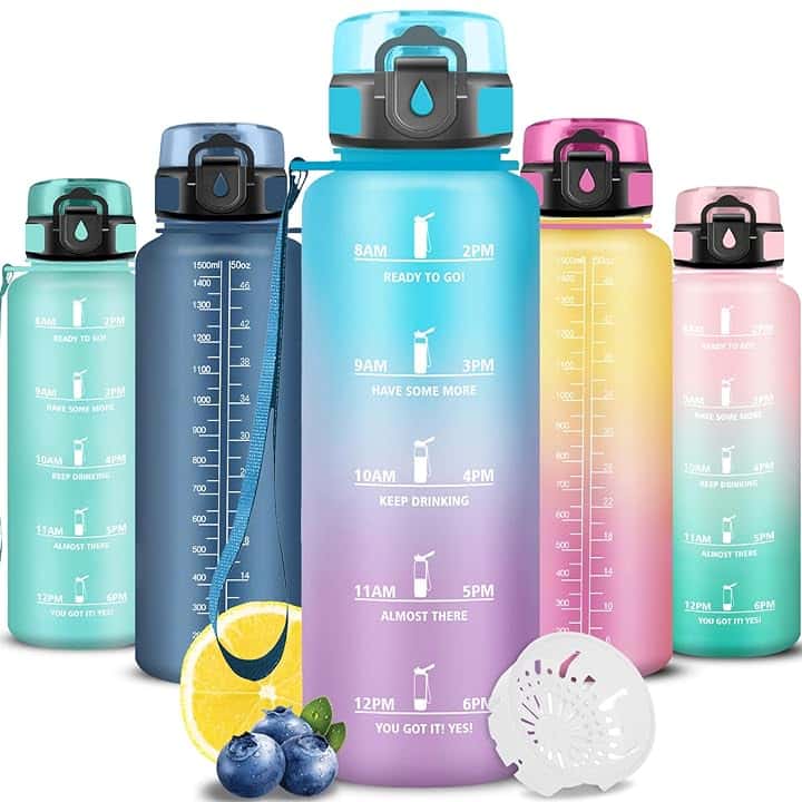 Grsta Borraccia 1.5 litri, Borraccia Palestra, Boraccia Senza Perdite, Facile da Pulire, Boraccia Motivazionale, Bottiglia Orari, Facile da Trasportare, Bottiglia per Campeggio, Viaggio, Fitness